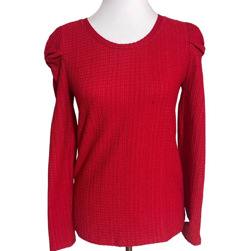 LOFT Red Textured Long Sleeve Blouse